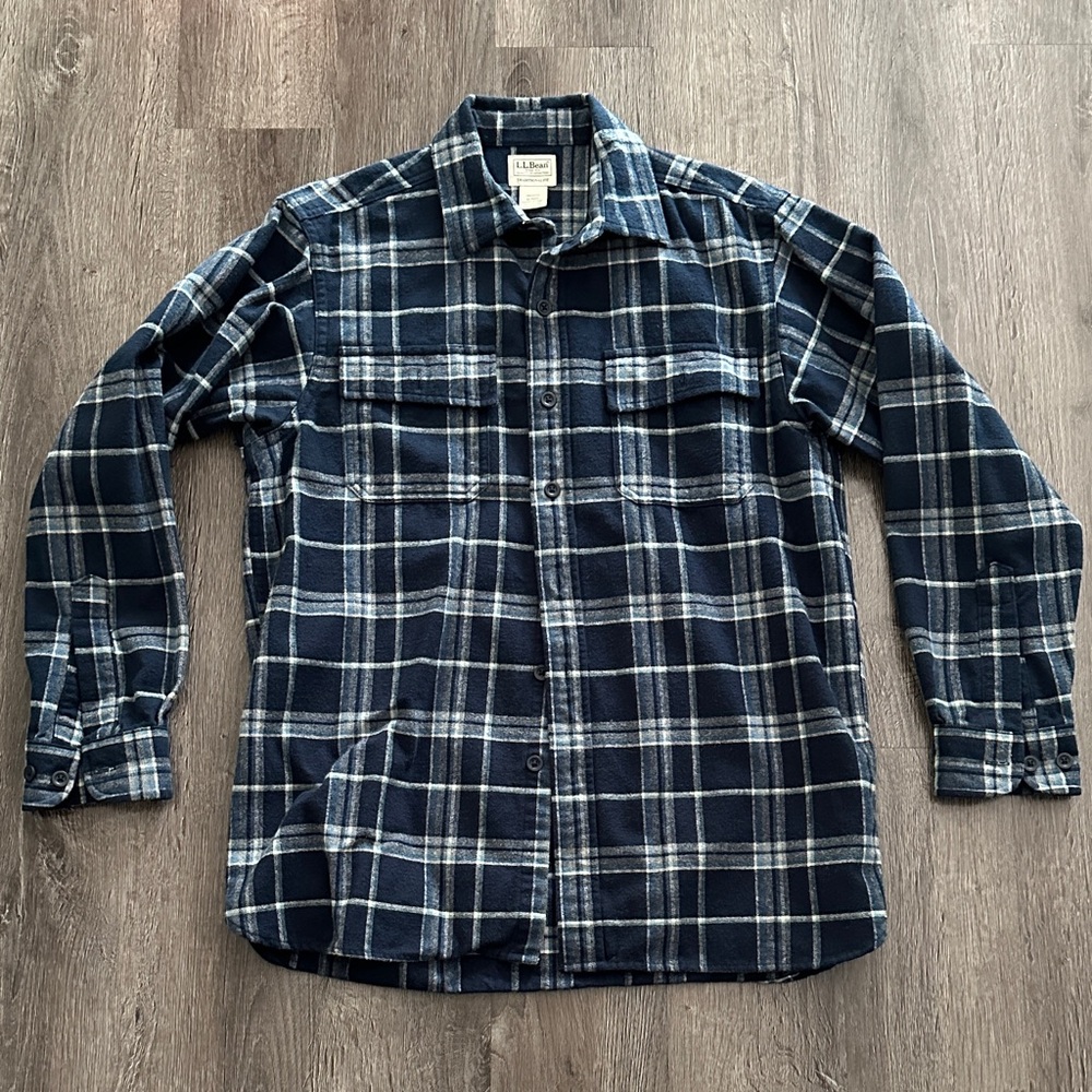 L.L. Bean Navy and White Plaid Casual Shirt